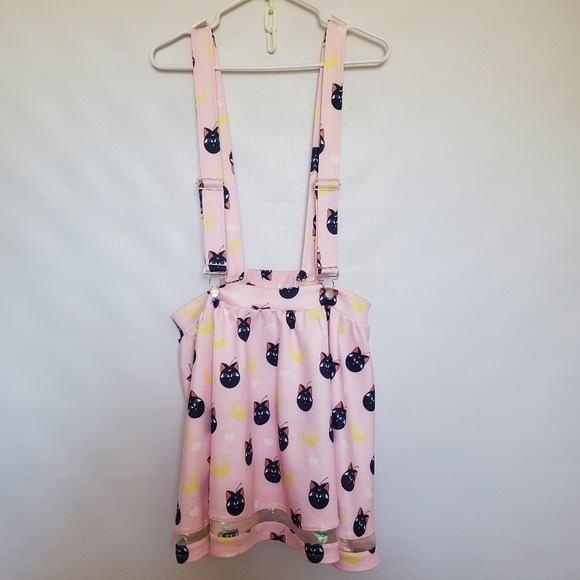 HOT TOPIC SAILOR MOON LUNA & MOONS PINK SUSPENDERS SKIRT IRIDESCENT WOMENS  (XL) - Picture 2 of 15